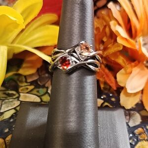 Garnet and Citrine Fashion Rings - Adjustable Size 6+
